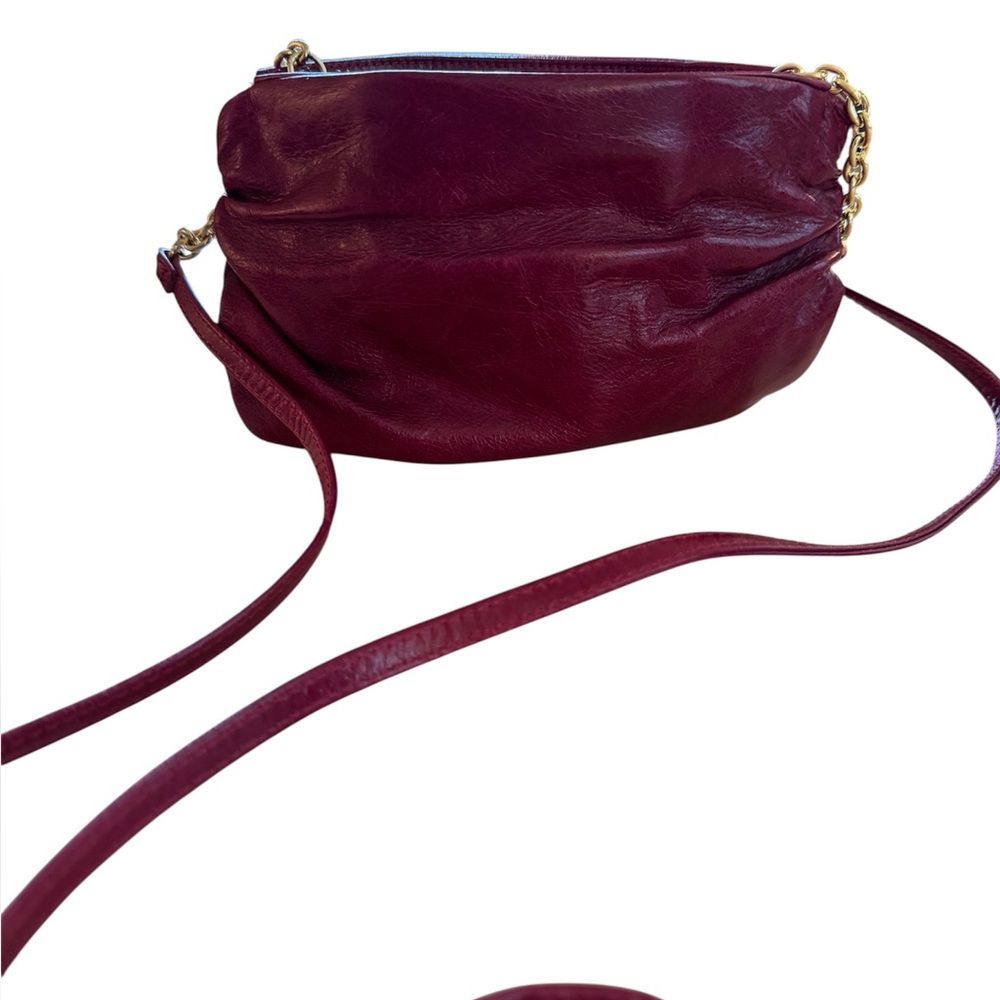HOBO Belle Ruched Leather Crossbody Bag in Berry Red Like New - Picture 6 of 7